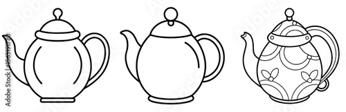Teapot Coloring Book Page - Outline Vector Line Art Design