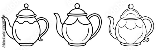 Teapot Coloring Book Page - Outline Vector Line Art Design