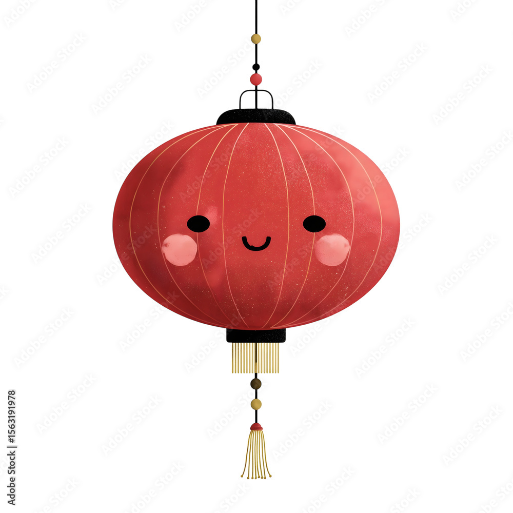 Obraz premium A Red Hanging Chinese lantern clipart, isolated on transparent background png. flat icon illustration, decorative stickers for Chinese lunar new year.