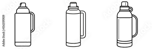 Thermos Bottle Coloring Book Page - Outline Vector Line Art