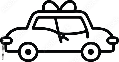 Car outline with bow on top icon for design