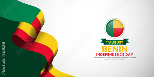 Benin independence day banner background august 1st design element with waving ribbon flag