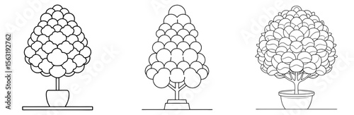 Topiary Bush Coloring Book Page - Outline Vector Line Art