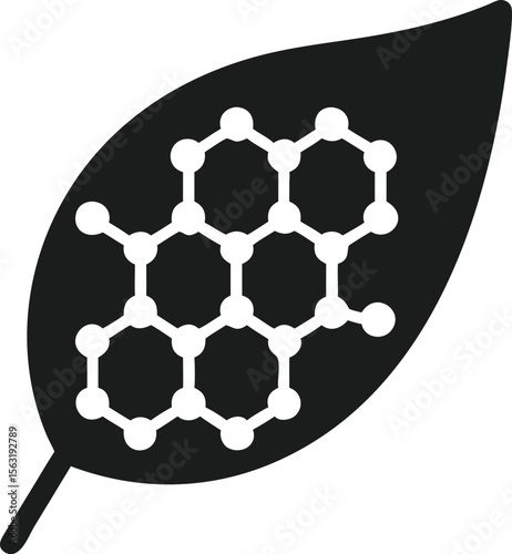 Black silhouette depicting a microscopic graphene structure in leaf shape