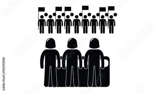 Student-People Uprising Day Man fighting, obstructing, and resisting police arrest. Pictogram depicts criminal threatening the law and order of justice by assaulting policeman. 