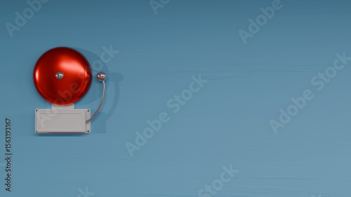 Red school Bell on blue background with copy space 
