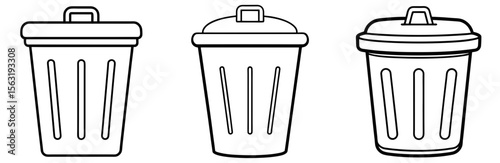 Trash Can Coloring Book Page - Outline Vector Line Art