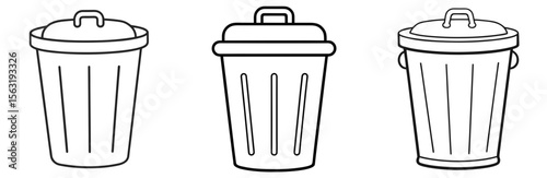 Trash Can Coloring Book Page - Outline Vector Line Art