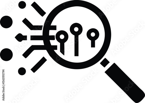 Black silhouette design depicting a magnifying glass focusing on complex growth