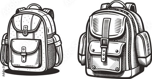 Two stylish backpacks travel bags, adventure gear, outdoor equipment