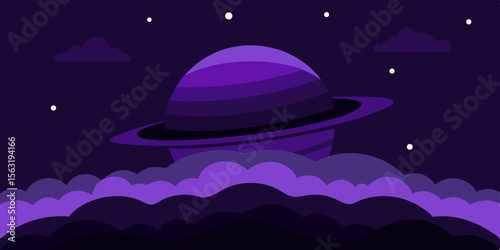 Black Night Sky With Layered Purple Nebula