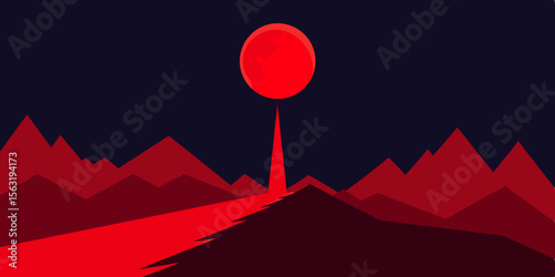 Blood Moon Casting Red Light On Mountain Valley