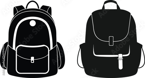 Two black backpacks side by side simple design