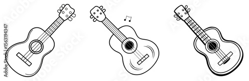 Ukulele Coloring Book Page - Outline Vector Line Art