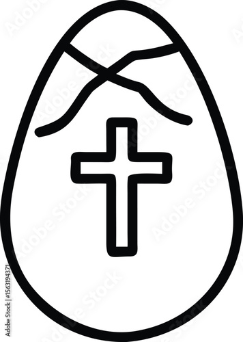 Cracked egg outline with centered cross icon for easter design