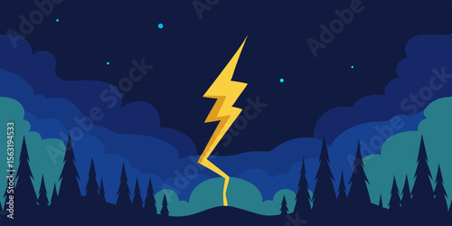 Sky Torn With Magical Lightning Over Dark Woods
