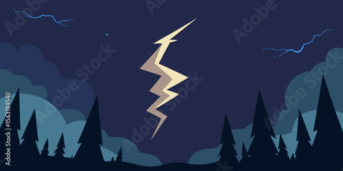Sky Torn With Magical Lightning Over Dark Woods
