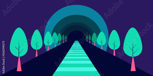 Trees Growing Inward To Form A Glowing Tunnel