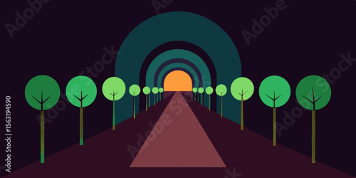 Trees Growing Inward To Form A Glowing Tunnel