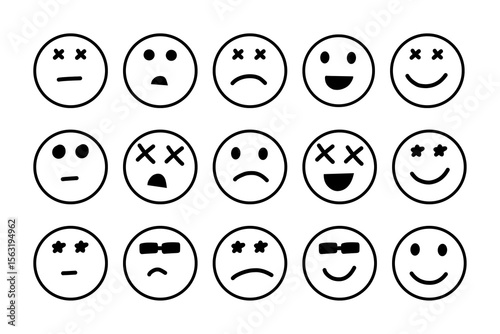 Icons face emoticon set on white background. Emoji doodle icons collection, vector of icons