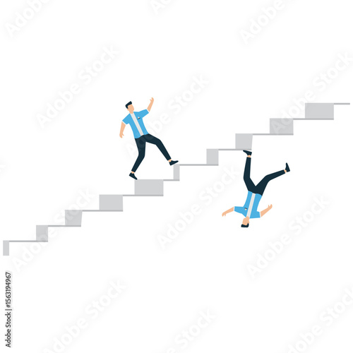 Businessperson Running Up and Down the Stairs of Success