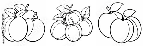 Various Plums Coloring Book Page - Outline Vector Line Art