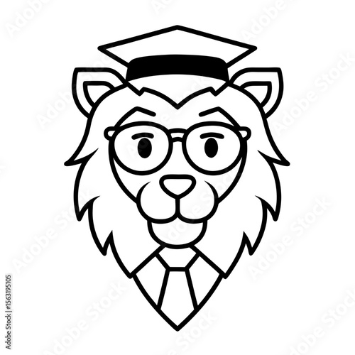 Decent lion face vector line art illustration 