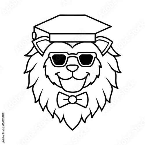 Decent lion face vector line art illustration 