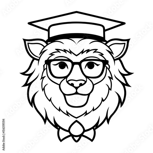 Decent lion face vector line art illustration 