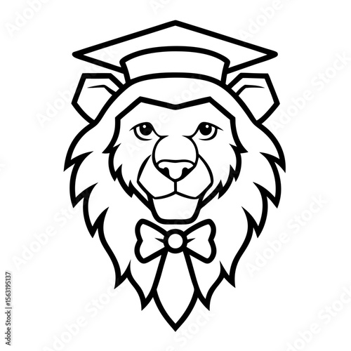 Decent lion face vector line art illustration 