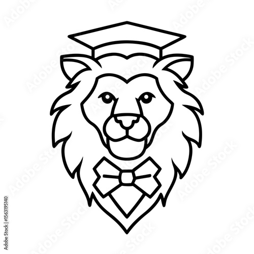 Decent lion face vector line art illustration 