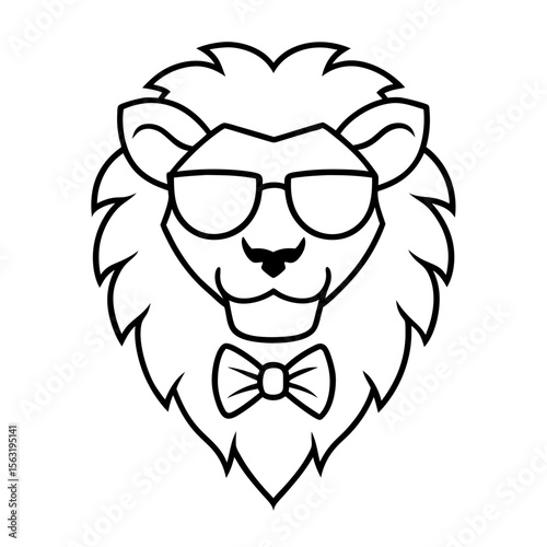 Decent lion face vector line art illustration 
