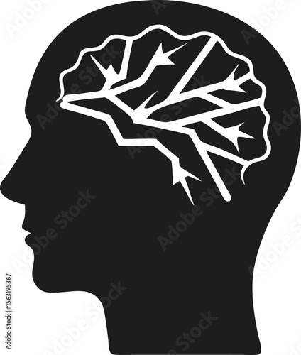 Human head silhouette design depicting brain activity with electrical impulse imagery
