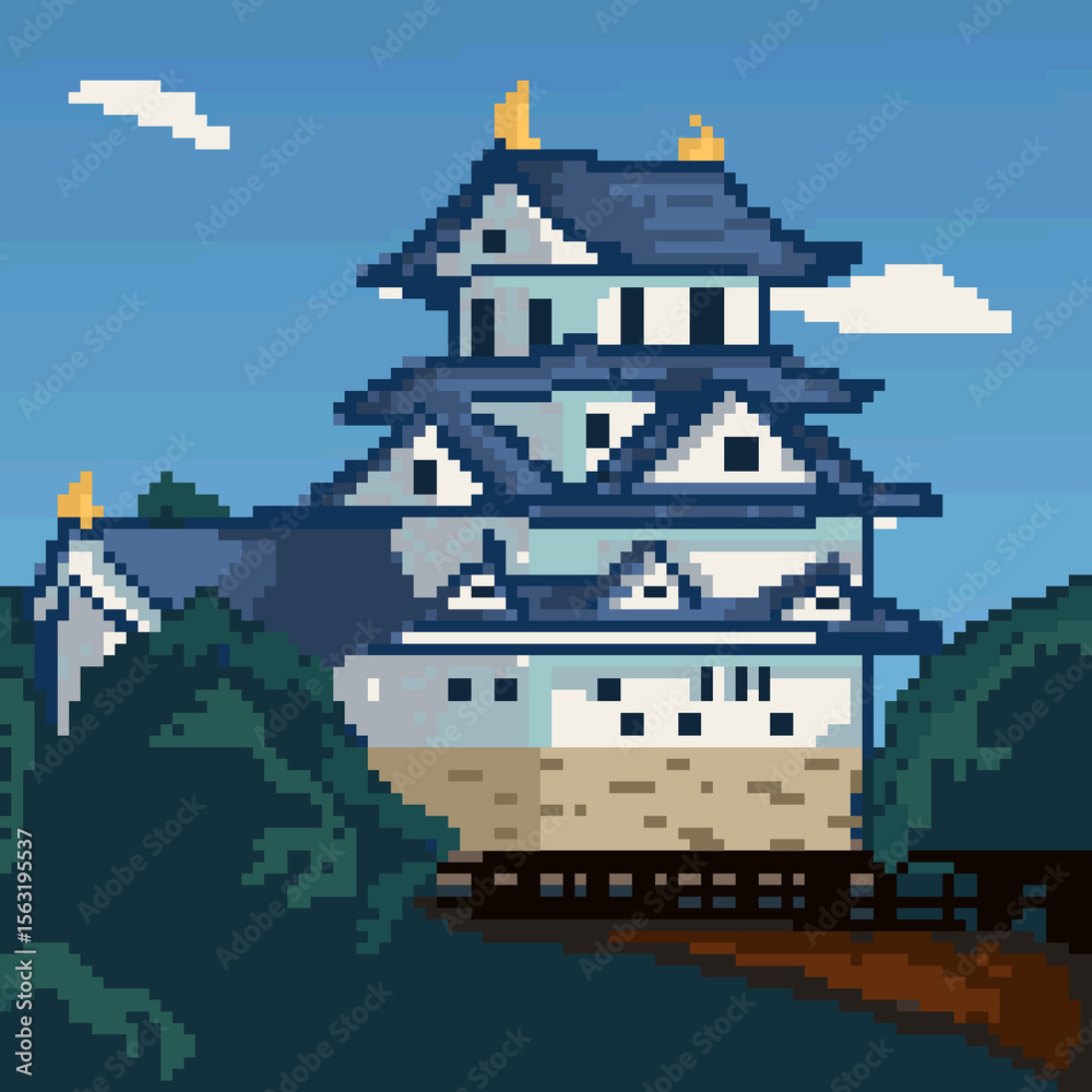 Fototapeta premium Pixel Art of Traditional Japanese White Castle