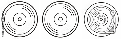 Vinyl Record Disc Coloring Book Page - Outline Vector Line Art