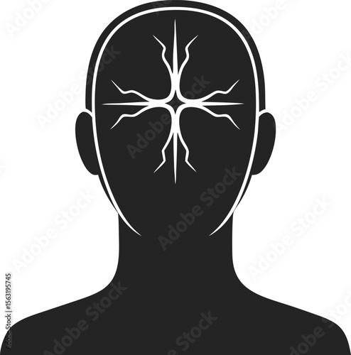 Black silhouette of a human head with internal neural network representation