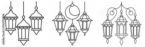 Wall Lanterns Coloring Book Page - Outline Vector Line Art