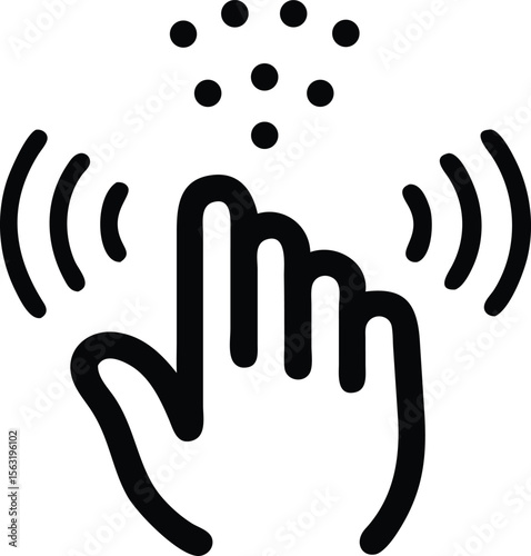 Abstract black silhouette design representing hand gesture and subtle energy emanation