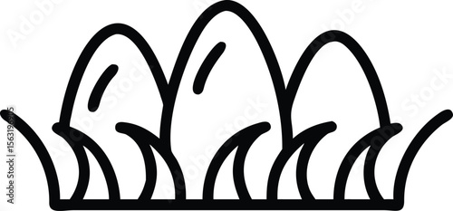 Doodle drawing of three hills or mountains landscape in simple line art style