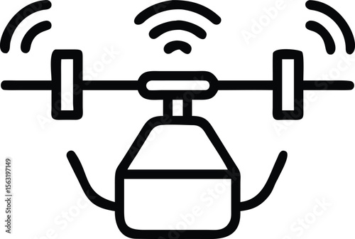 Drone icon with wifi signal in outline style, illustration