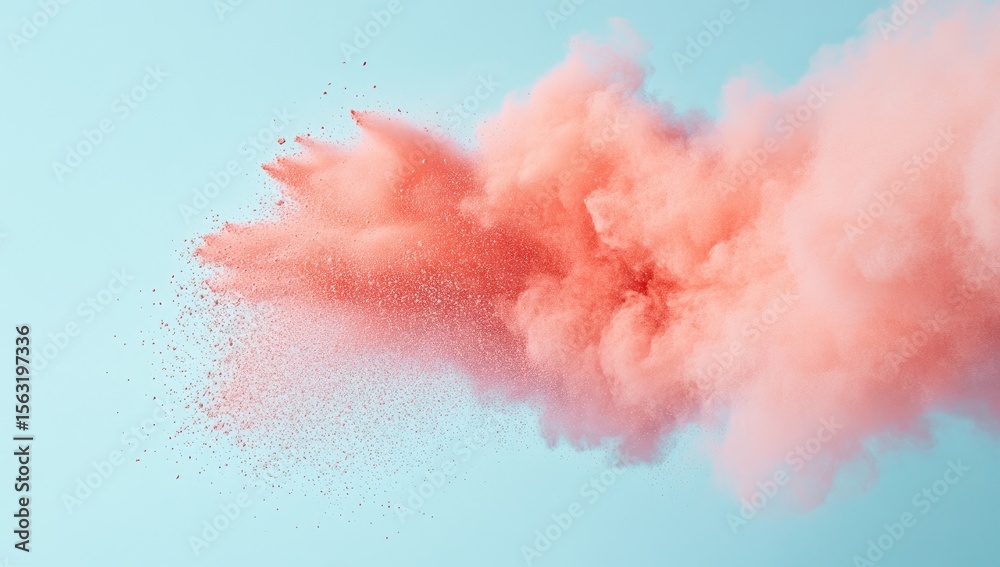 Pink powder explosion against pastel sky Pink powder explosion against pastel sky