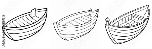 Wooden Boat Coloring Book Page - Outline Vector Line Art