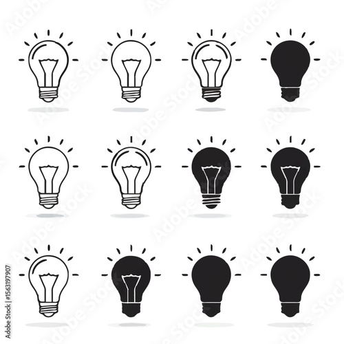 Set of Lightbulb Icons: Ideas, Innovation, Creativity, Energy, Solution, Technology Concept Symbols