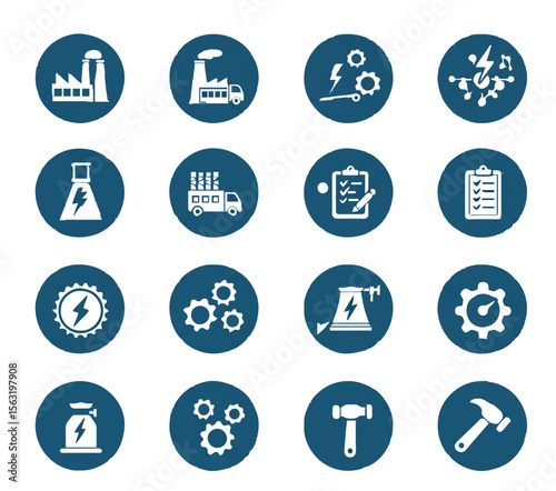 Industrial Manufacturing and Energy Production Icons Set