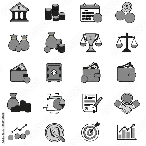 Finance and Business Line Icons Set - Banking, Money, Investment, Growth