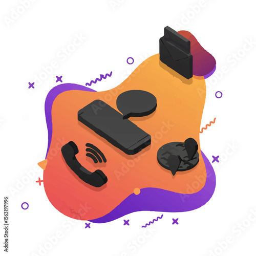 Contact Us Concept with Isometric 3D Communication Icons on Abstract Background