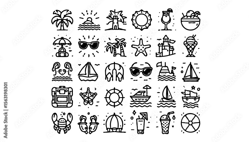 Obraz premium line art icons themed around beach and summer vacation