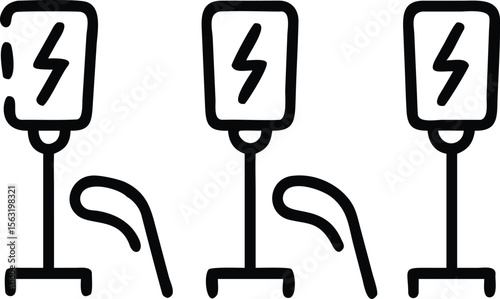 Electric charging station icons with plug cable in outline style for design