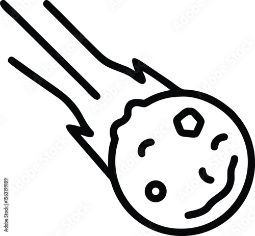 Falling asteroid with fire tail in simple line art icon