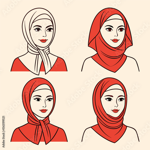 Muslim women hijab styles fashion illustration